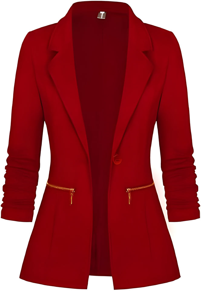 Women's Long Sleeve Blazer Open Front Cardigan Jacket Work Office Blazer with Zipper Pockets S-3XL