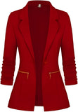 Women's Long Sleeve Blazer Open Front Cardigan Jacket Work Office Blazer with Zipper Pockets S-3XL