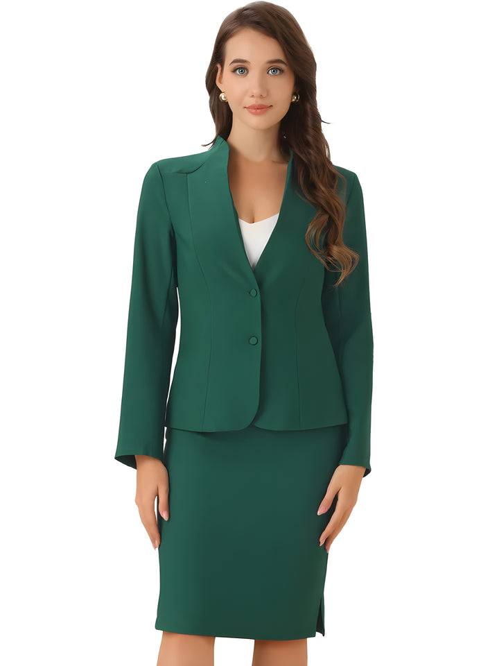2pc Business Collarless Blazer and Formal Pencil Skirt Suit Sets