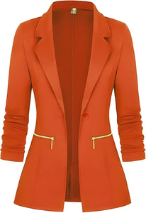 Women's Long Sleeve Blazer Open Front Cardigan Jacket Work Office Blazer with Zipper Pockets S-3XL