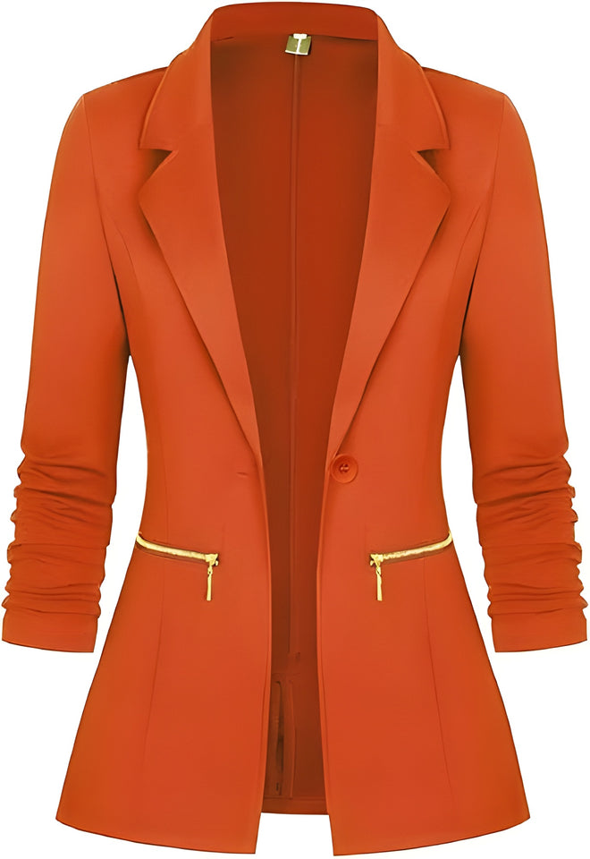Women's Long Sleeve Blazer Open Front Cardigan Jacket Work Office Blazer with Zipper Pockets S-3XL