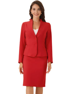 2pc Business Collarless Blazer and Formal Pencil Skirt Suit Sets
