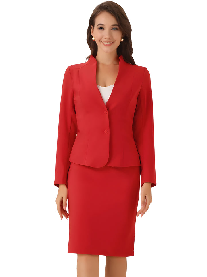 2pc Business Collarless Blazer and Formal Pencil Skirt Suit Sets