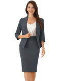 2 Pieces Collarless 3/4 Sleeves Blazer and Pencil Skirt Office Work Business Suit Set
