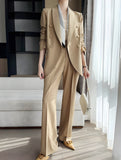 Waist Belt Blazer & Wide Leg Pant Suit Two-Piece Set