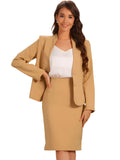 2pc Business Collarless Blazer and Formal Pencil Skirt Suit Sets