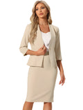 2 Pieces Collarless 3/4 Sleeves Blazer and Pencil Skirt Office Work Business Suit Set