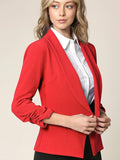 Women 3/4 Sleeve Blazer Open Front Cardigan Jacket Work Office Blazer Red