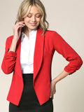 Women 3/4 Sleeve Blazer Open Front Cardigan Jacket Work Office Blazer Red