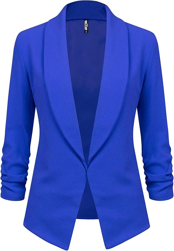 Women 3/4 Sleeve Blazer Open Front Cardigan Jacket Work Office Blazer Royal Brite
