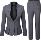 Women's Elegant Business 2 Piece Office Lady Suit Set Work Blazer Pant
