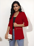 Women's Long Sleeve Blazer Open Front Cardigan Jacket Work Office Blazer with Zipper Pockets S-3XL