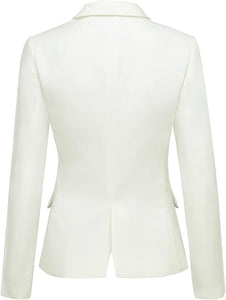 Womens Notched Lapel Pockets Button Work Office Blazer Jacket Suit