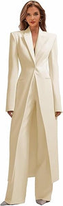 Business Women's Suit Luxury Office Work Tuxedos Street Shot 2 Pieces Long Blazer Pants Slim Fit Jacket Trousers