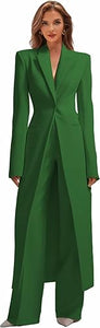 Business Women's Suit Luxury Office Work Tuxedos Street Shot 2 Pieces Long Blazer Pants Slim Fit Jacket Trousers