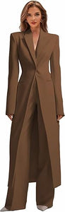 Business Women's Suit Luxury Office Work Tuxedos Street Shot 2 Pieces Long Blazer Pants Slim Fit Jacket Trousers