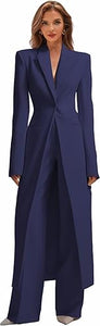 Business Women's Suit Luxury Office Work Tuxedos Street Shot 2 Pieces Long Blazer Pants Slim Fit Jacket Trousers