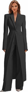 Business Women's Suit Luxury Office Work Tuxedos Street Shot 2 Pieces Long Blazer Pants Slim Fit Jacket Trousers