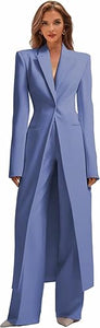 Business Women's Suit Luxury Office Work Tuxedos Street Shot 2 Pieces Long Blazer Pants Slim Fit Jacket Trousers