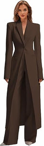 Business Women's Suit Luxury Office Work Tuxedos Street Shot 2 Pieces Long Blazer Pants Slim Fit Jacket Trousers