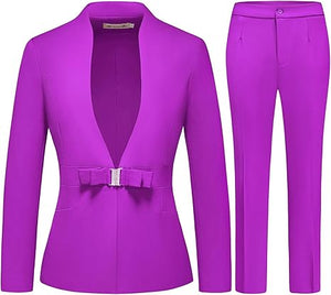 Women's Business Pant Suit Set 2 Piece Slim Fit Blazer Jacket One Button Buckle Closure Lady Work Suit for Office