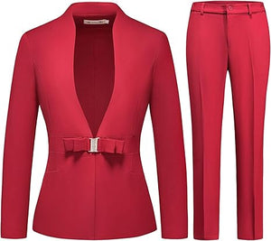 Women's Business Pant Suit Set 2 Piece Slim Fit Blazer Jacket One Button Buckle Closure Lady Work Suit for Office